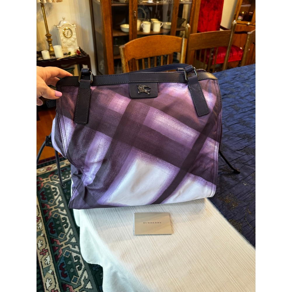 Burberry Purple/White Nylon & Leather Large Tote Bag - Picture 7 of 13